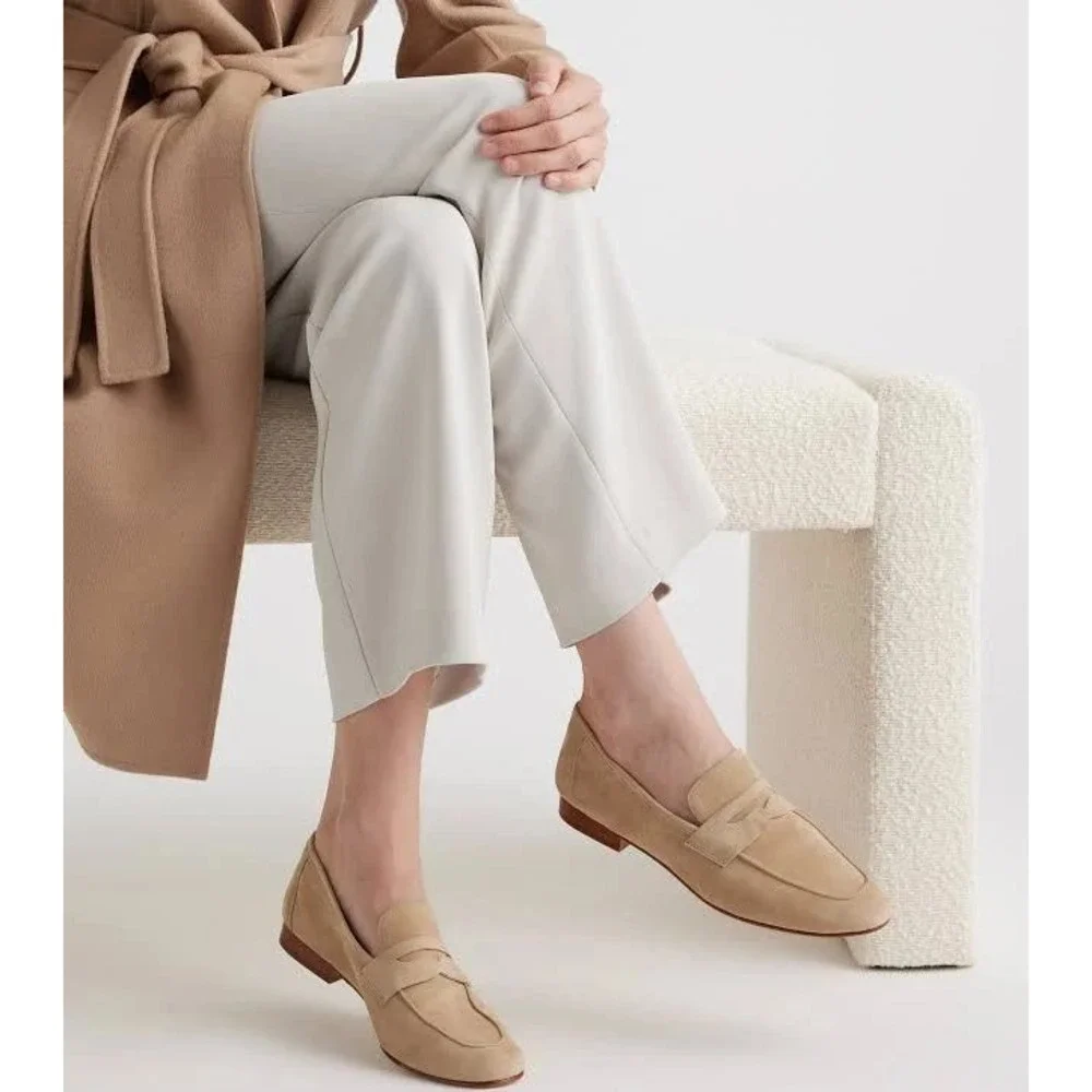 Quince Womens Italian Suede Penny Loafers Almond Tan Flats Size 7.5 EUC